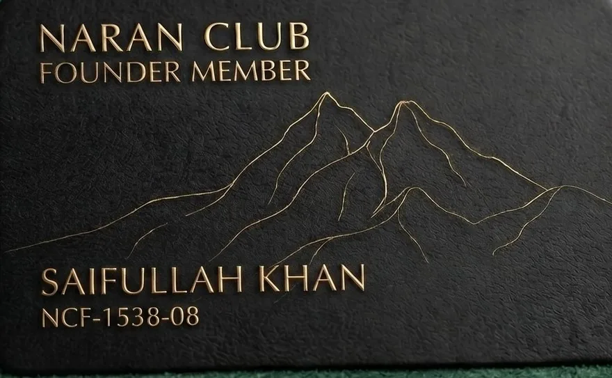 Naran Club Founder Member card, matte black with gold mountain linework