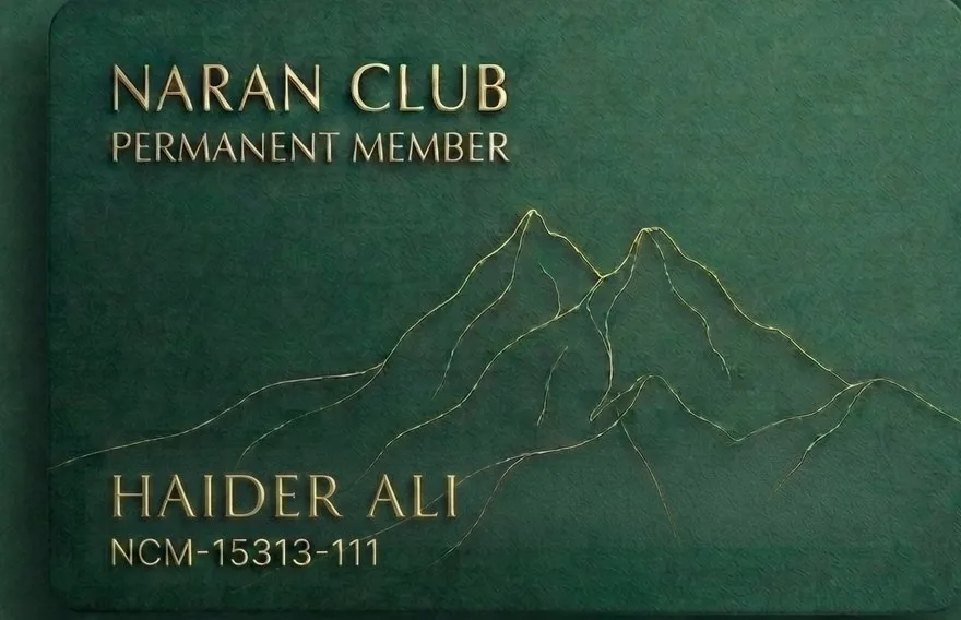 Naran Club Permanent Member card, forest green with gold mountain linework